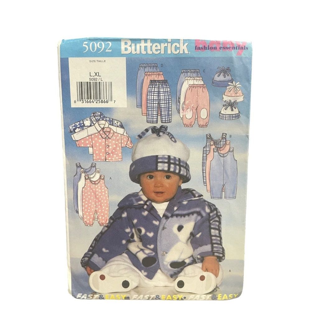 Butterick 5092 Baby Infants Jacket Jumpsuit Pants Hat L-XL Fast Easy UNCUT